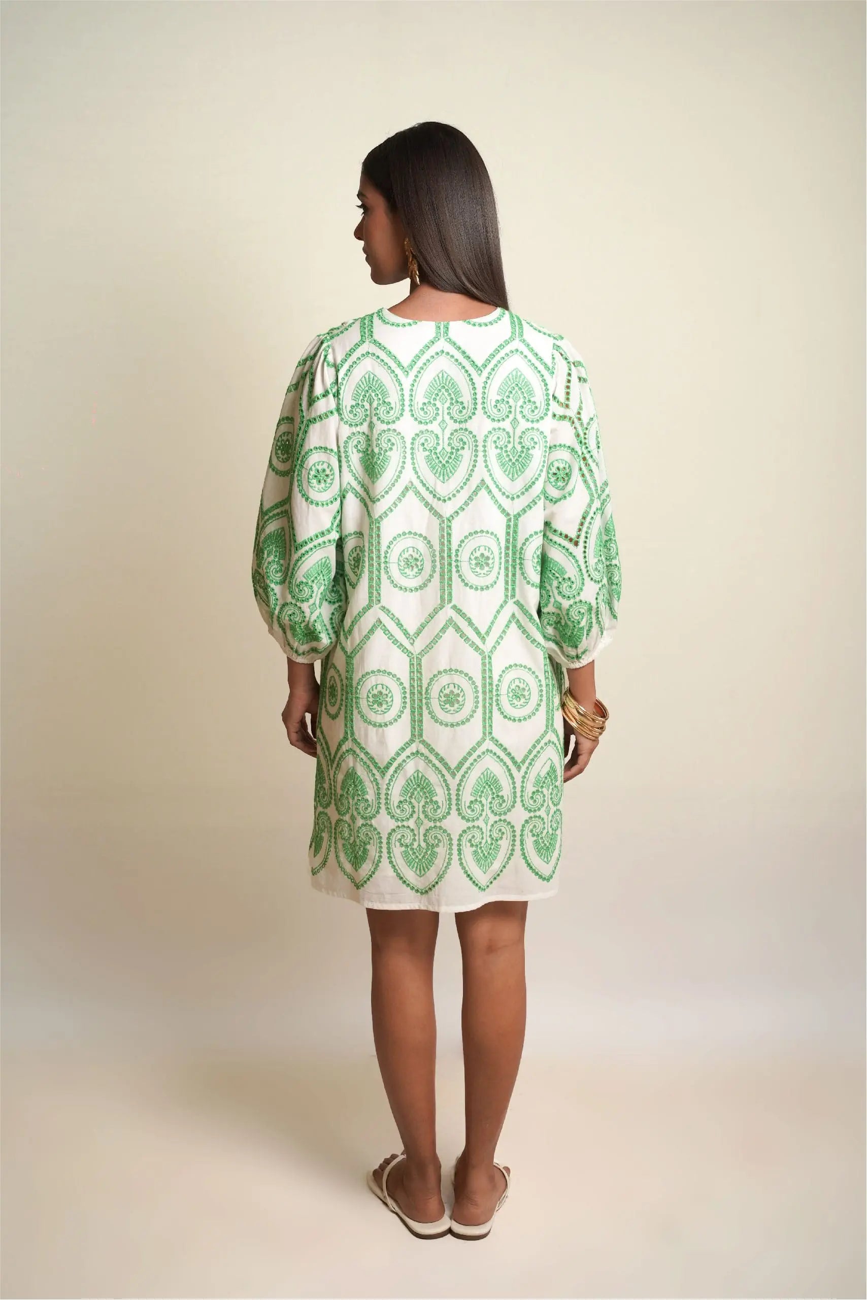 SUMMER SHIFT Green Pottery Embroidery Mala Singh