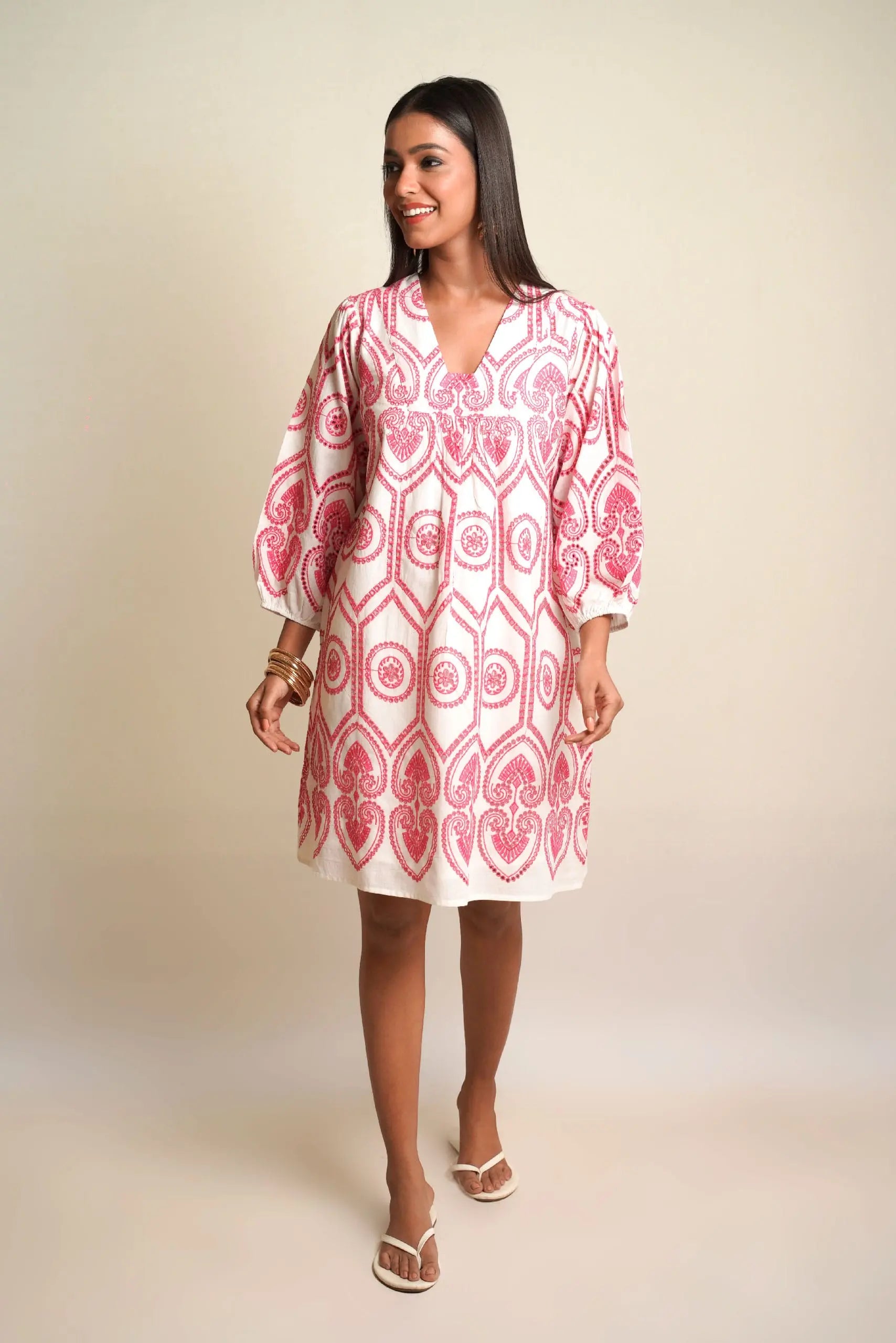 SUMMER SHIFT Pink Pottery Embroidery Mala Singh