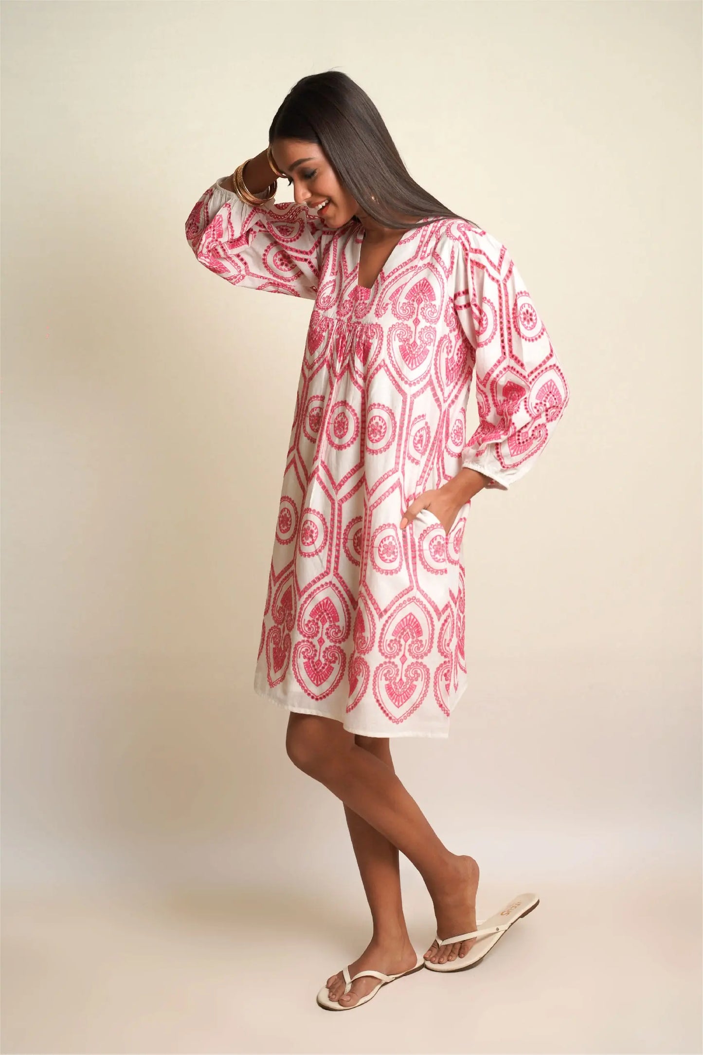 SUMMER SHIFT Pink Pottery Embroidery Mala Singh