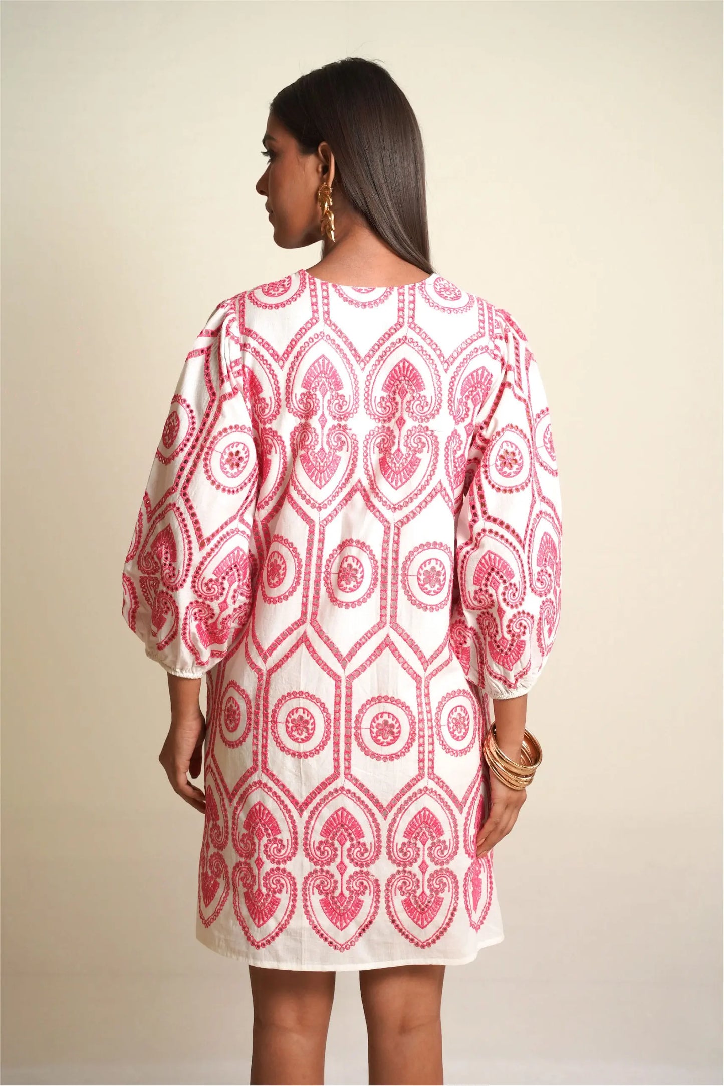 SUMMER SHIFT Pink Pottery Embroidery Mala Singh