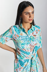 KATE Aqua Tropical Print Shirtdress