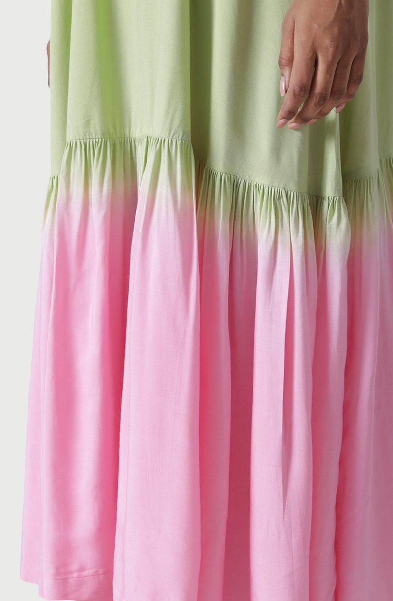 MALAGA Ombre Lime and Powder Pink Maxi Dress
