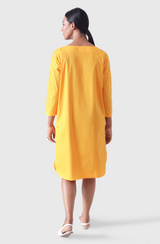 PIPPA Mango Yellow Boat Neck Knee Length Dress