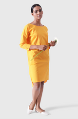 PIPPA Mango Yellow Boat Neck Knee Length Dress