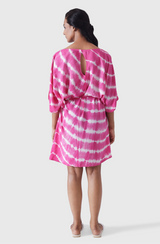 FRANKIE Hot Pink Boat Neck Tie Dye Knee Length Dress