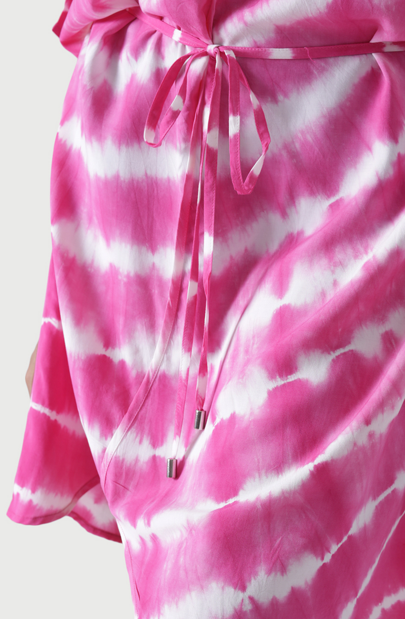 FRANKIE Hot Pink Boat Neck Tie Dye Knee Length Dress