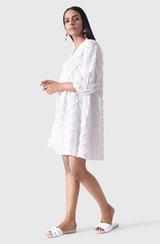 SUMMER SHIFT Embroidered White Chevron Dress