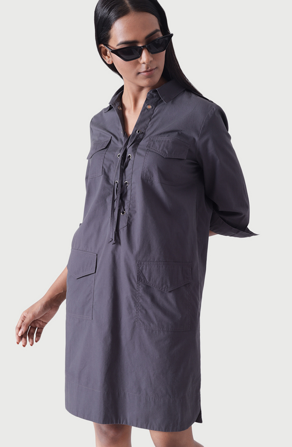 LILLE Grey Midi Shirtdress