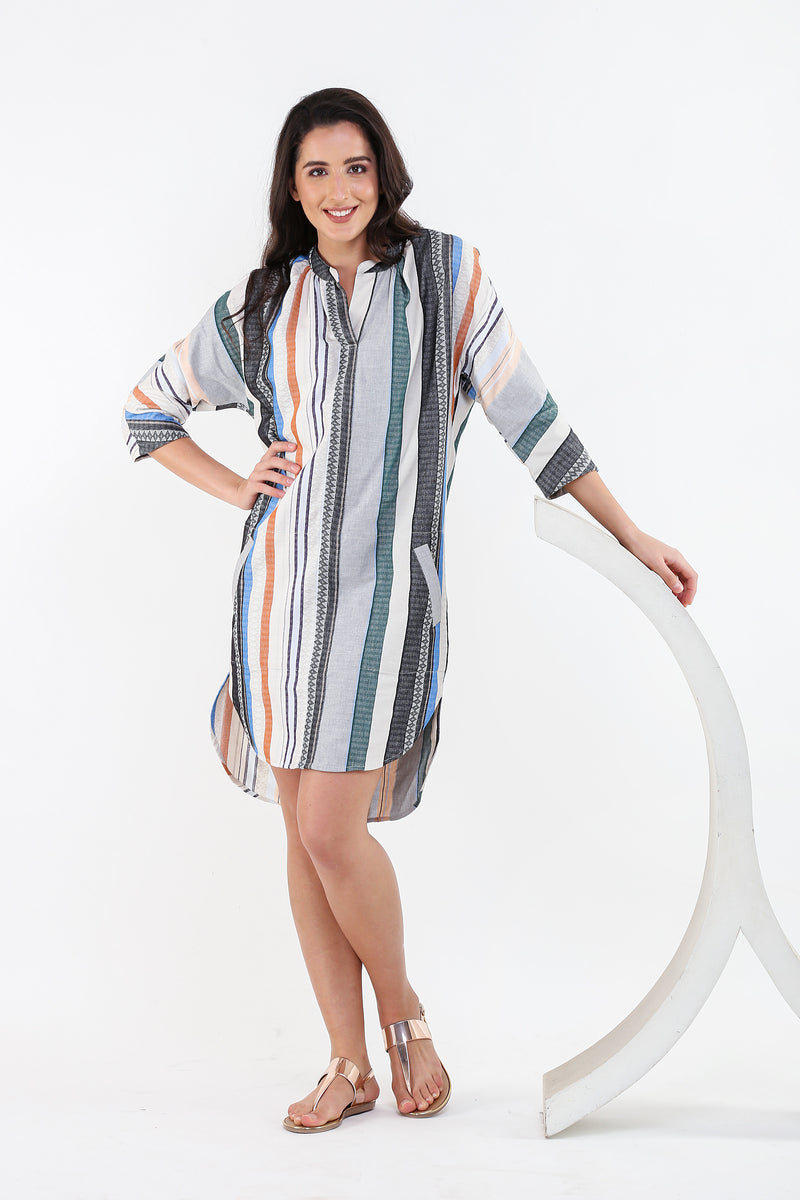 MEGHAN Stripe Knee Length Dress