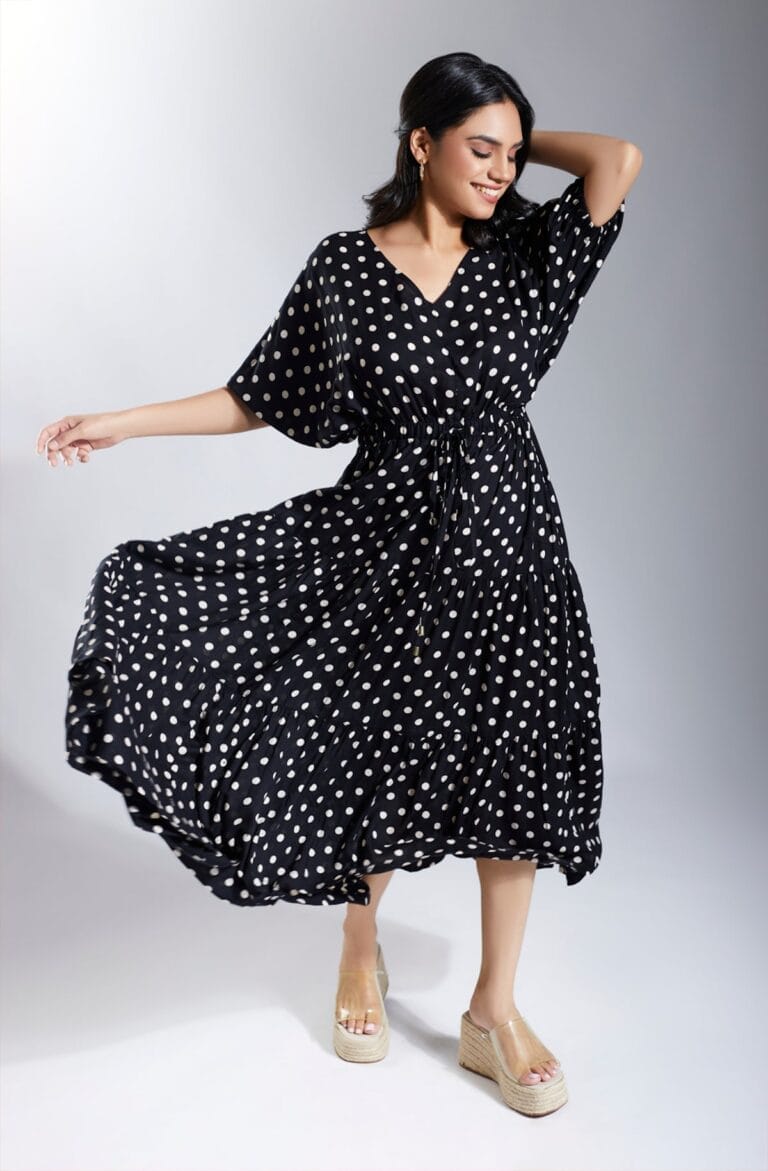 BOHO Midi Dot Black & White Polka Dress