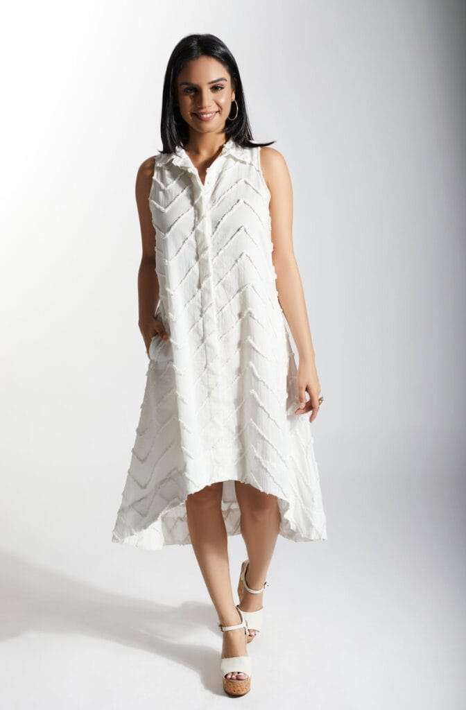 EVA White Chevron Embroidery Shirt Dress