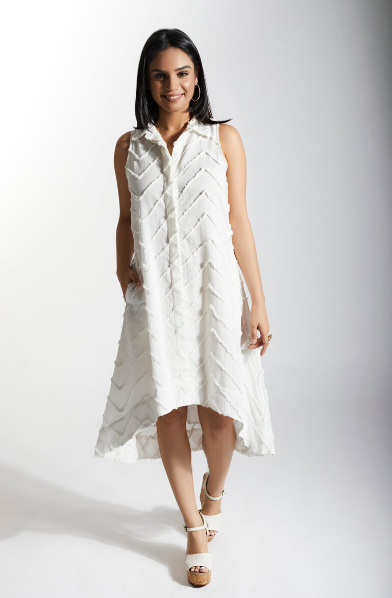 EVA White Chevron Embroidery Shirtdress