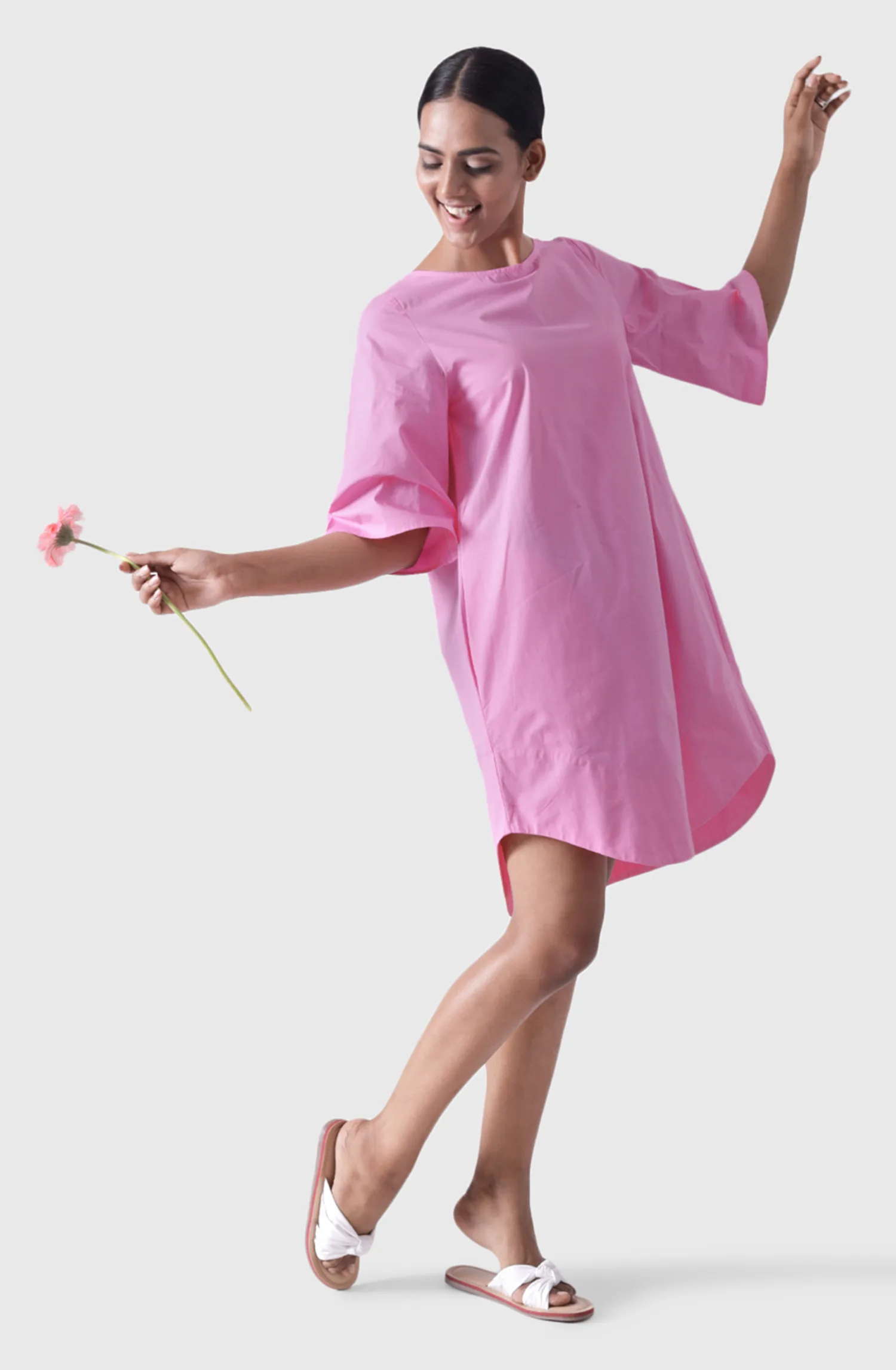 RIO Pink Boat Neck Short Dress