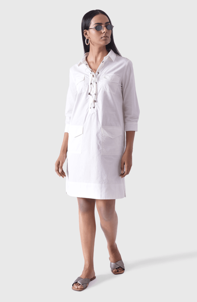 LILLE White Midi Shirt Dress