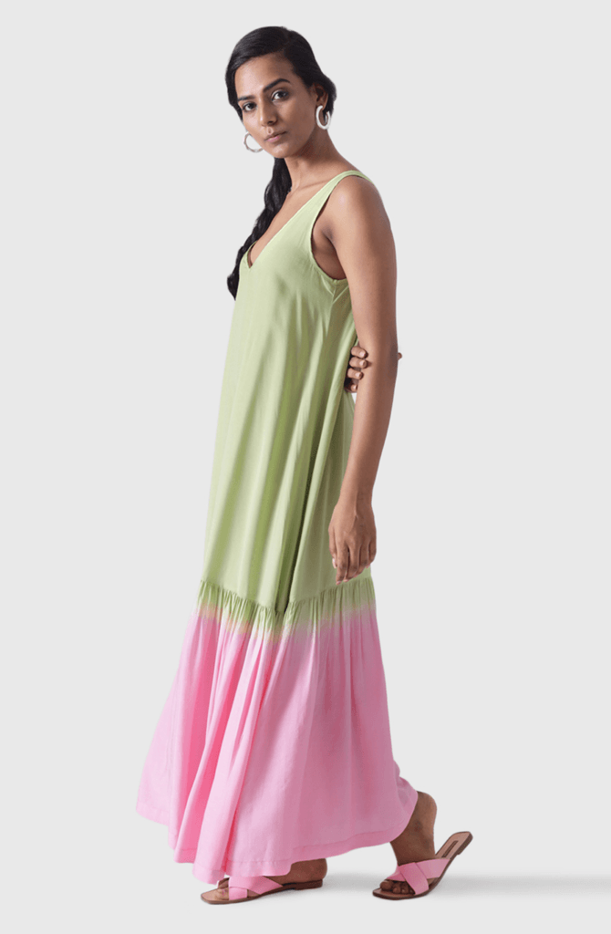 MALAGA Ombre Lime & Pink Maxi Dress