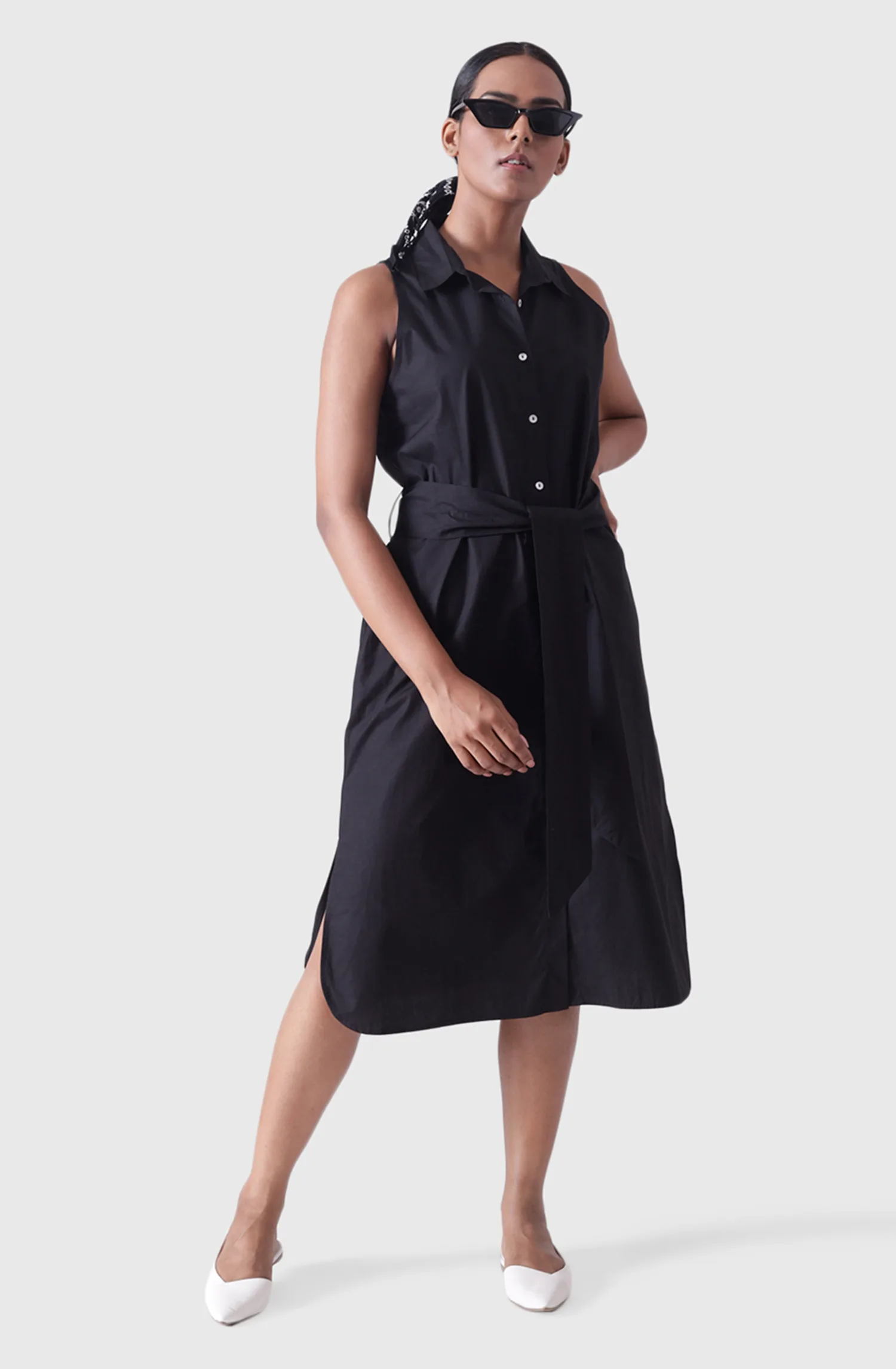 KANSAS Black Sleeveless Shirt Dress - Image 4