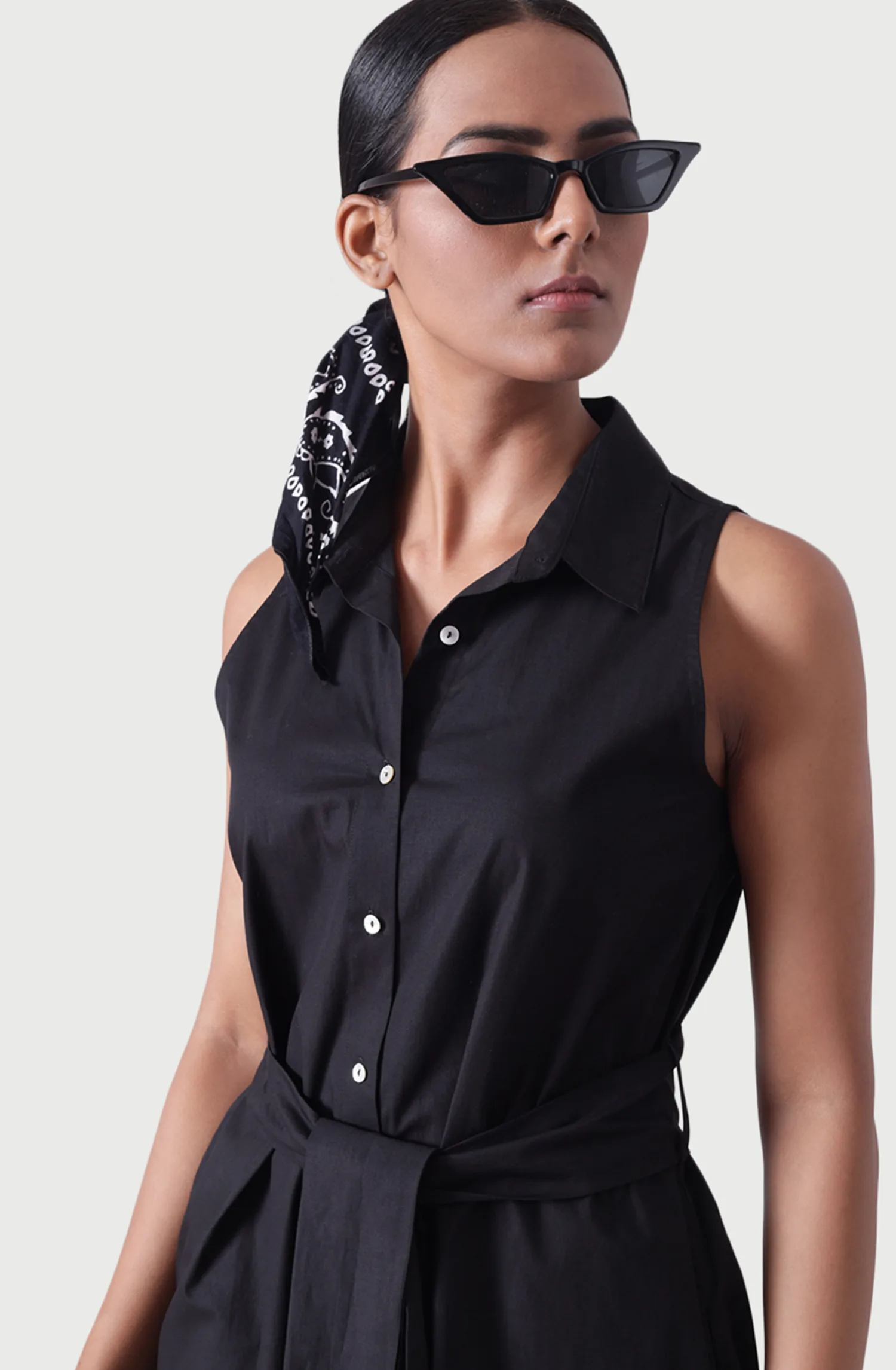 KANSAS Black Sleeveless Shirt Dress