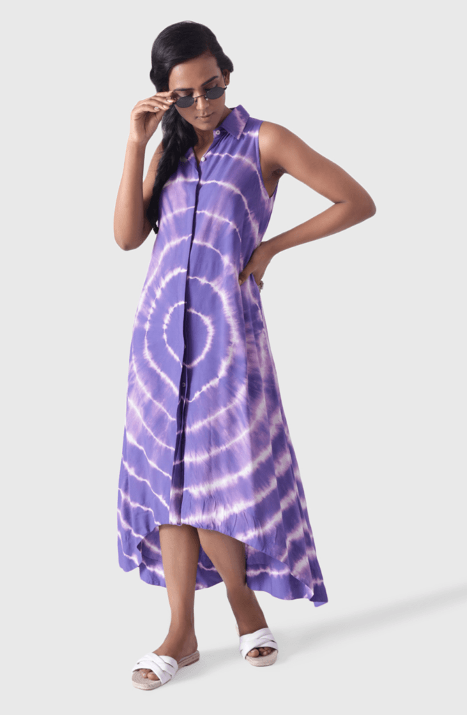 JULIET Purple Tie Dye Sleeveless Long Shirt Dress