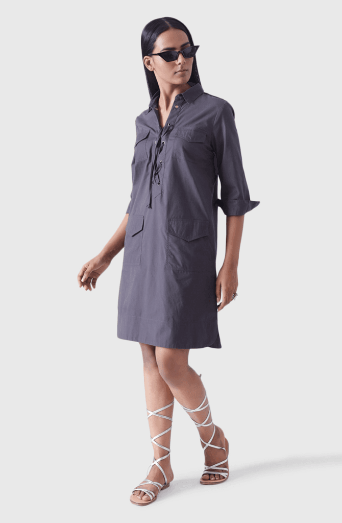LILLE Grey Midi Shirt Dress