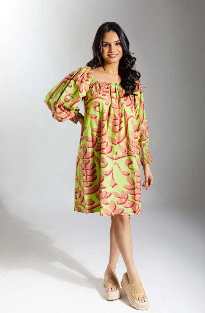 SELENA Lime Tapestry Print Shift Dress