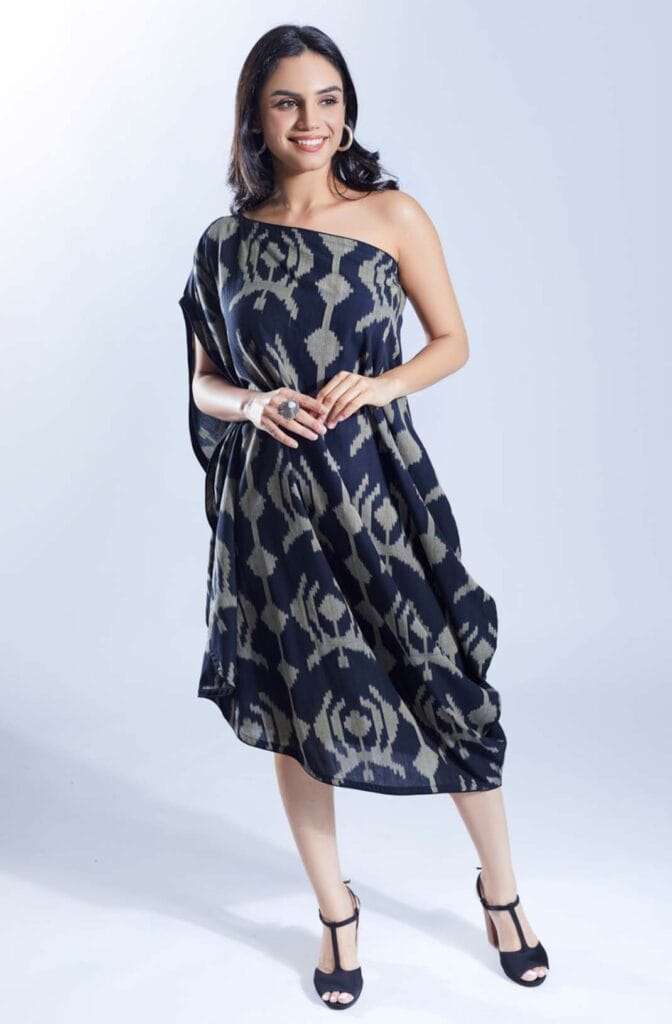 LUNA Black & Sand Woven Ikat Midi