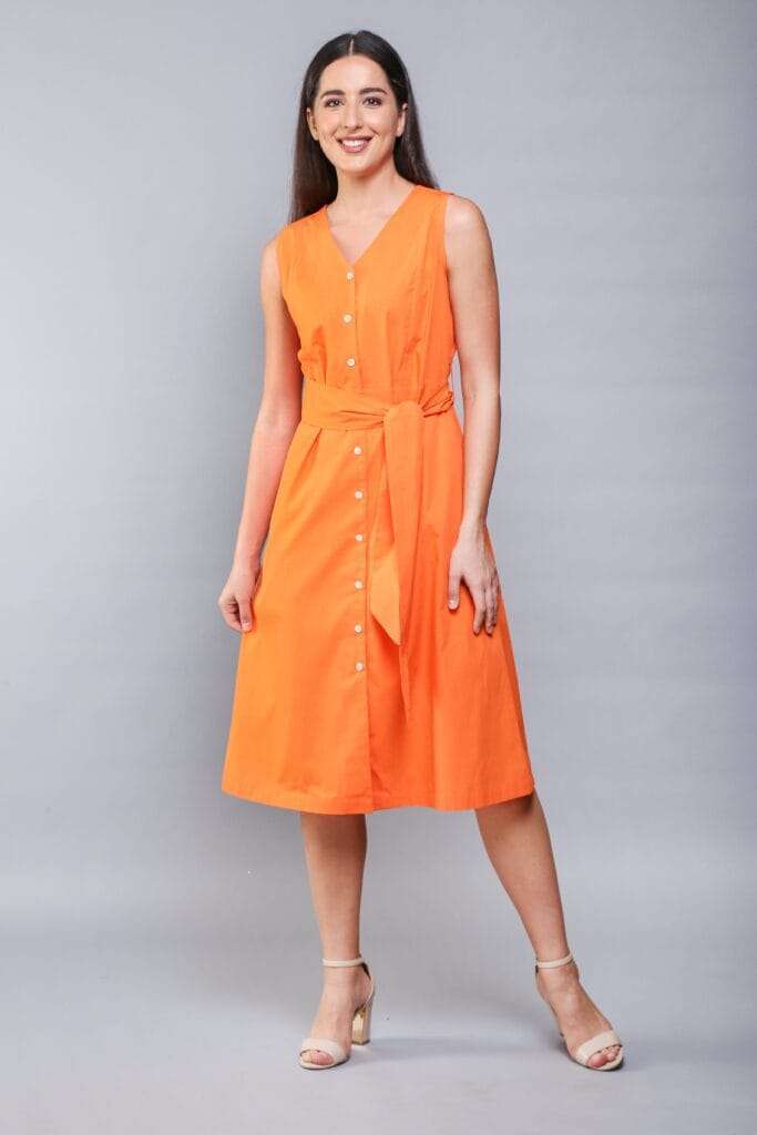 OLIVIA Orange Midi Shirt Dress
