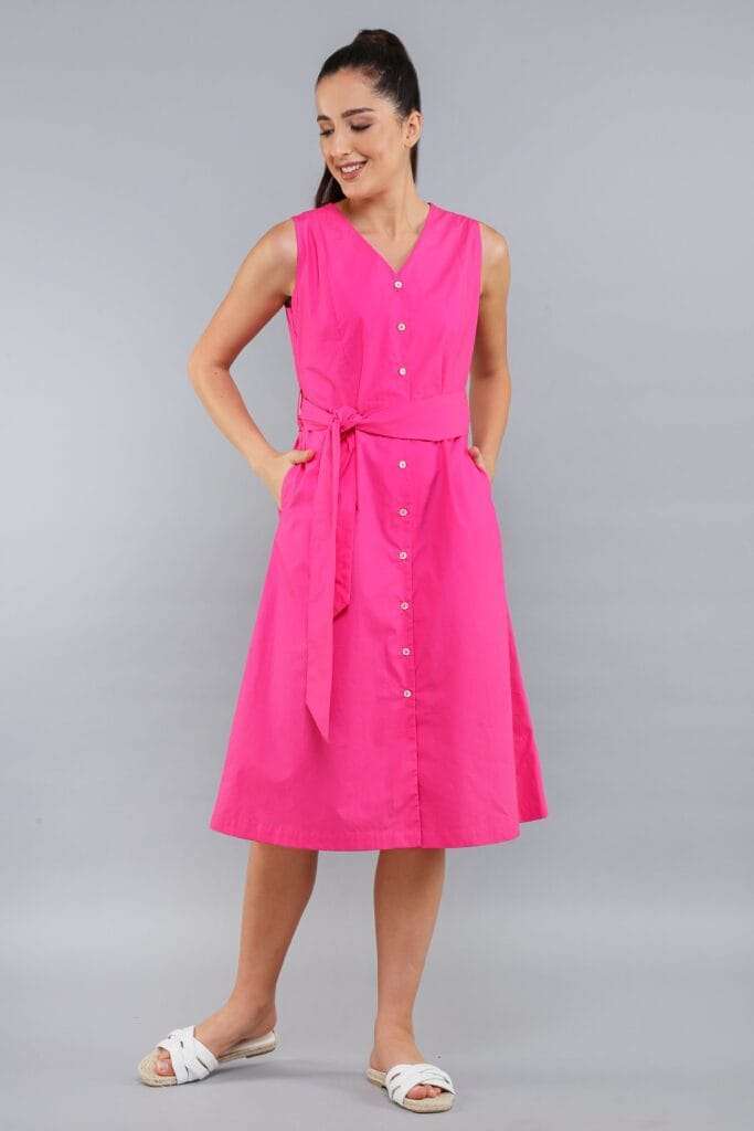 OLIVIA Fuchsia Midi Shirt Dress