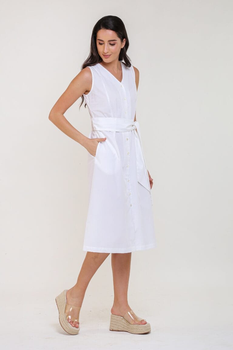 OLIVIA White Midi Shirt Dress