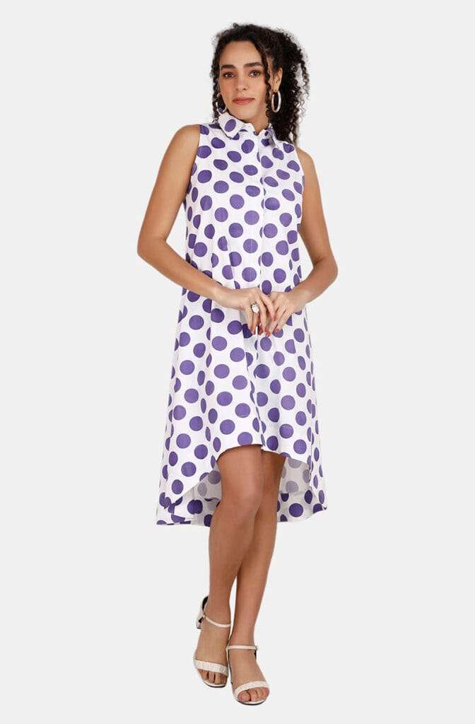 Eva Orchid Polka Dot Print Shirt Dress