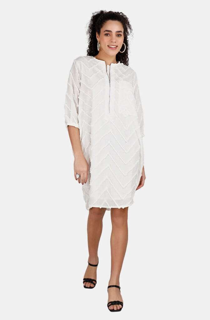 Monaco White Chevron Embroidery Dress