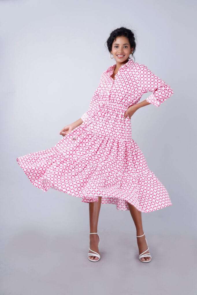 NYLA Boho Shirtdress Pink-White Moroccan Print