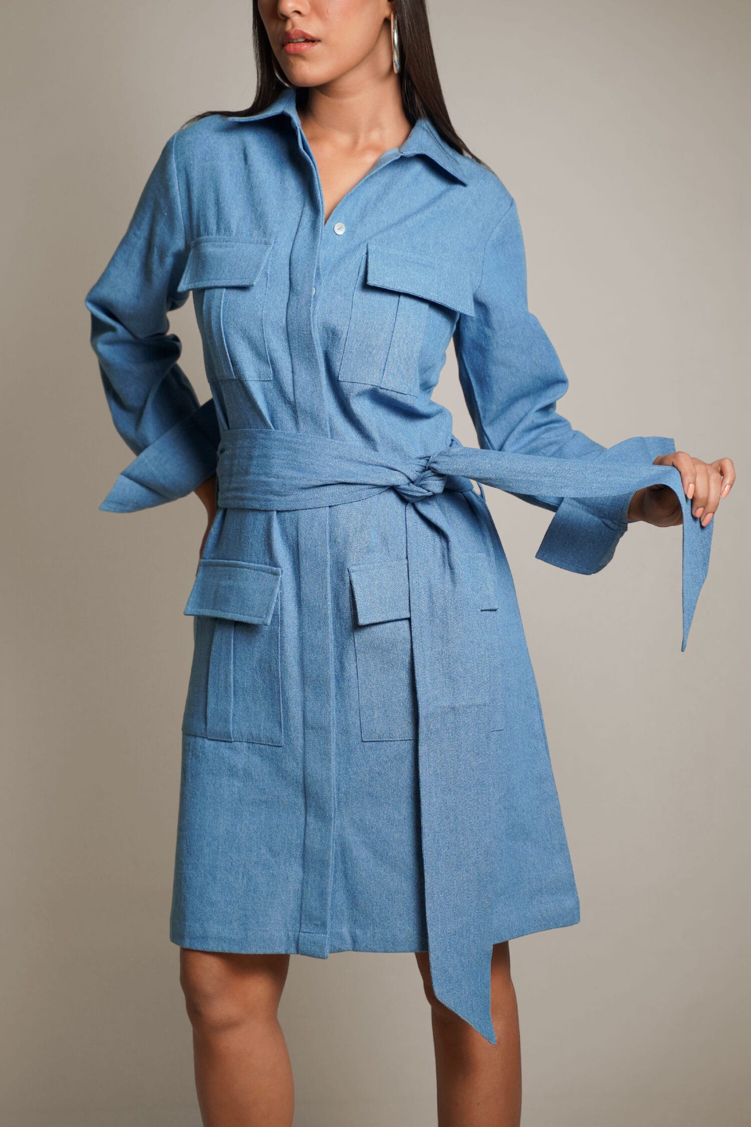 Cindy Medium Blue Denim Shirt Dress - Image 4