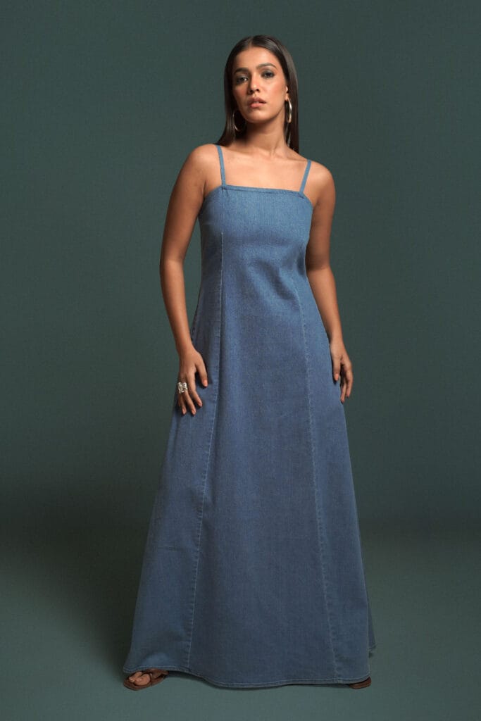 GIGI Medium Blue Denim Maxi Dress