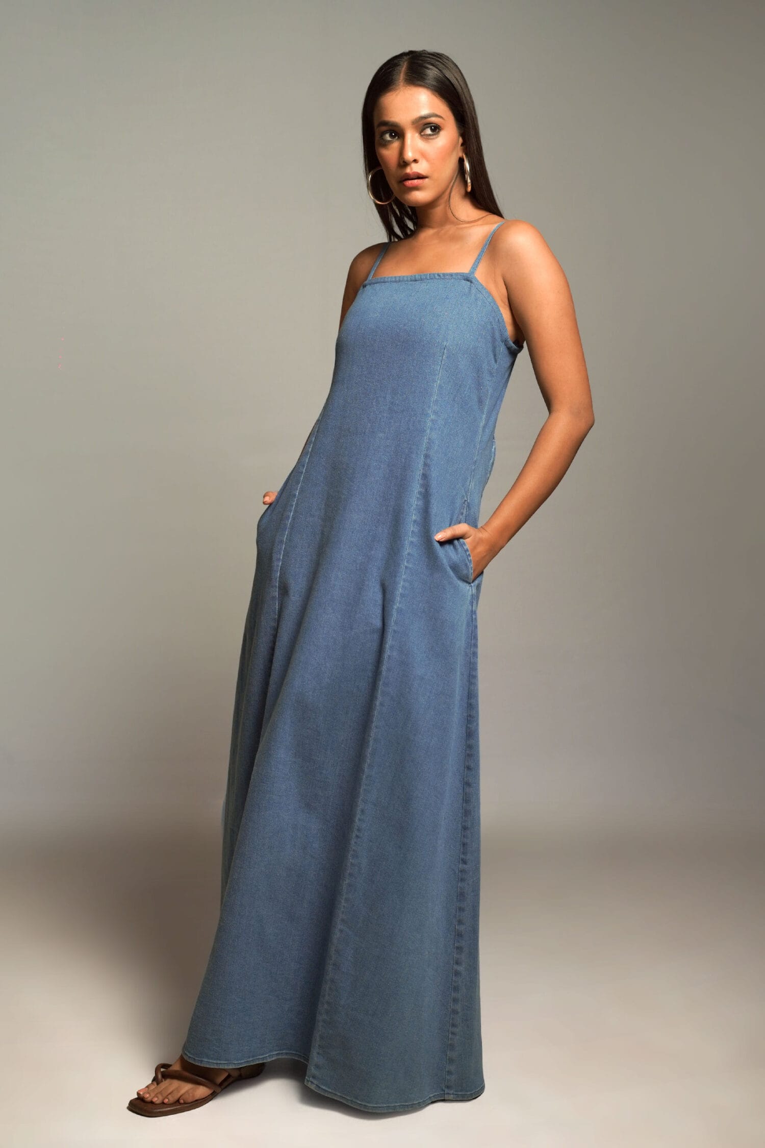 GIGI Medium Blue Denim Maxi Dress - Image 2