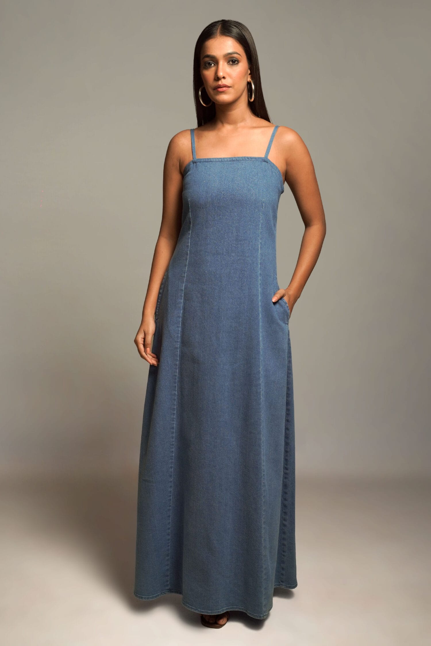 GIGI Medium Blue Denim Maxi Dress - Image 3