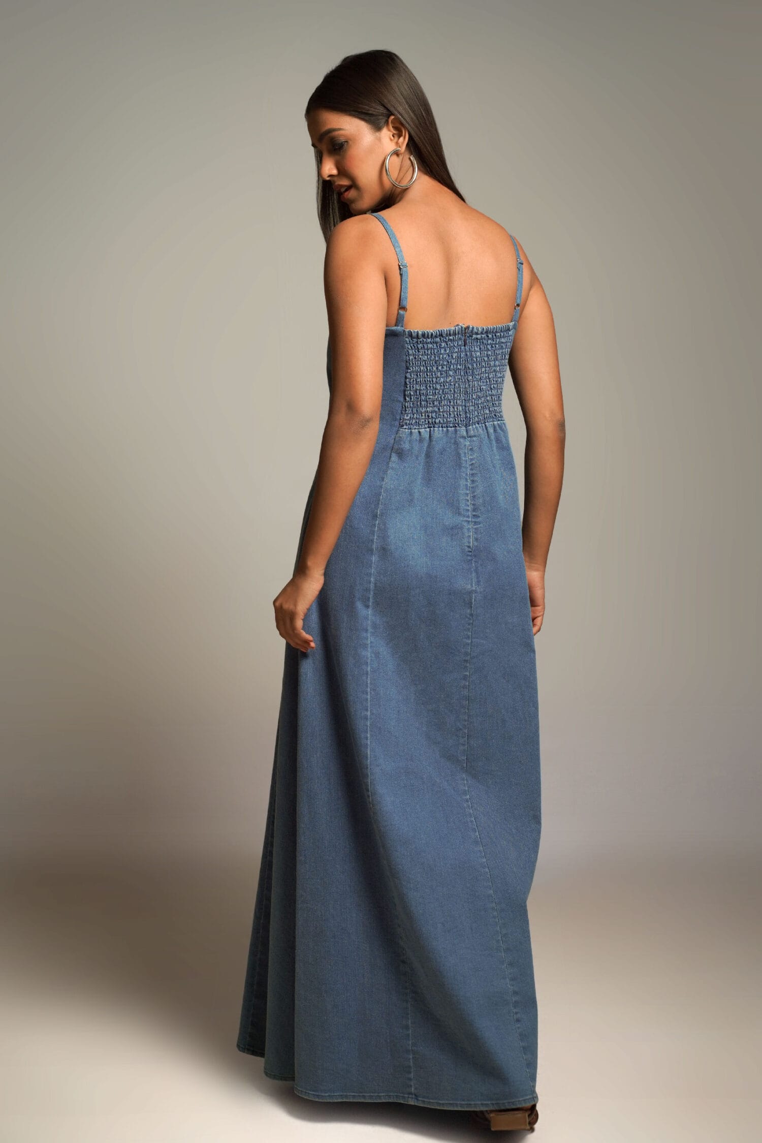 GIGI Medium Blue Denim Maxi Dress - Image 4