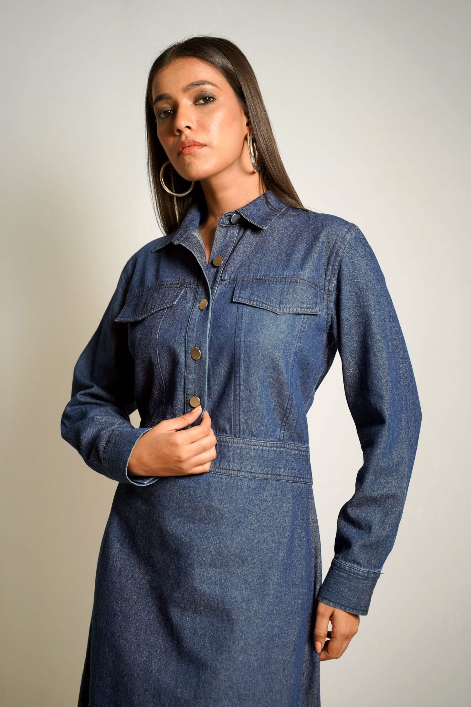 Kendall Dark Blue Denim Shirt Dress - Image 2