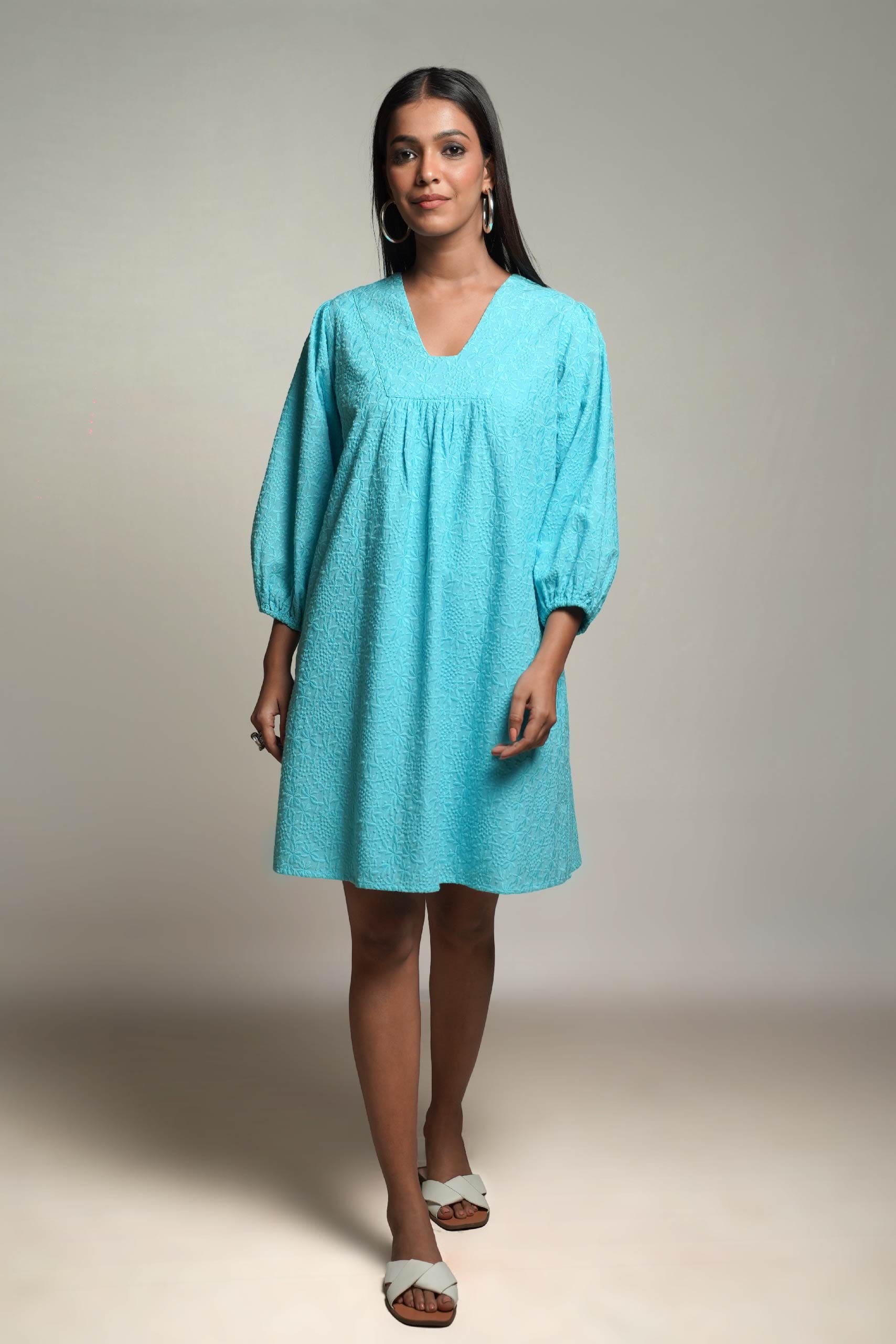 Summer Shift  Embroidered Turquoise Dress